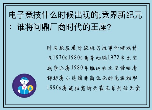 电子竞技什么时候出现的;竞界新纪元：谁将问鼎厂商时代的王座？